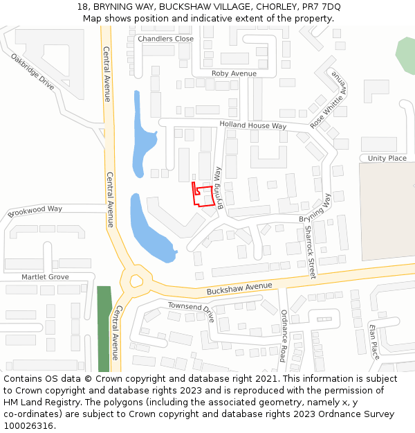 18, BRYNING WAY, BUCKSHAW VILLAGE, CHORLEY, PR7 7DQ: Location map and indicative extent of plot