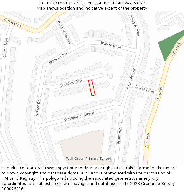 18, BUCKFAST CLOSE, HALE, ALTRINCHAM, WA15 8NB: Location map and indicative extent of plot