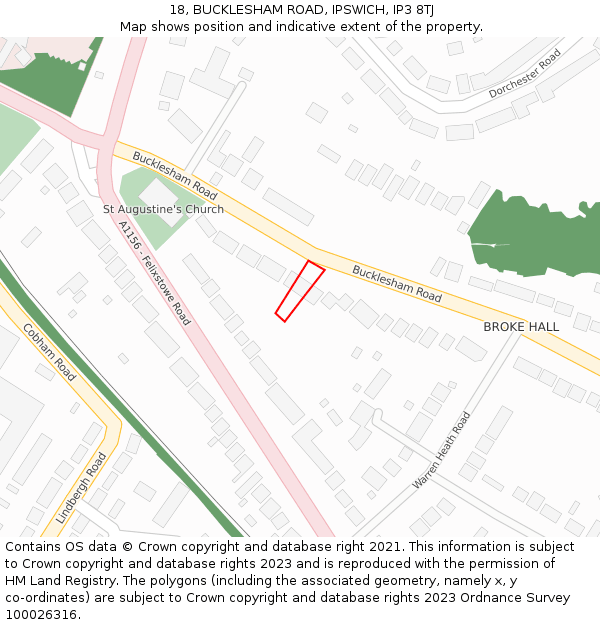 18, BUCKLESHAM ROAD, IPSWICH, IP3 8TJ: Location map and indicative extent of plot