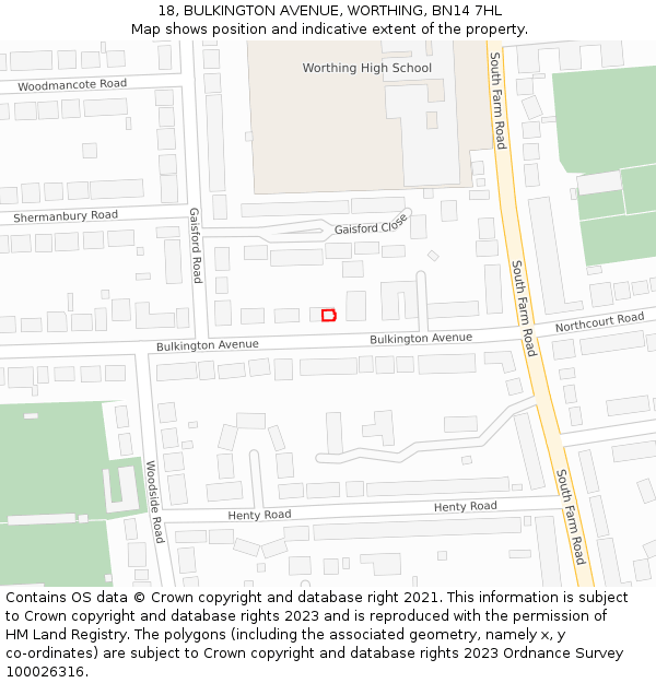 18, BULKINGTON AVENUE, WORTHING, BN14 7HL: Location map and indicative extent of plot