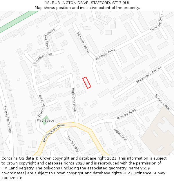 18, BURLINGTON DRIVE, STAFFORD, ST17 9UL: Location map and indicative extent of plot