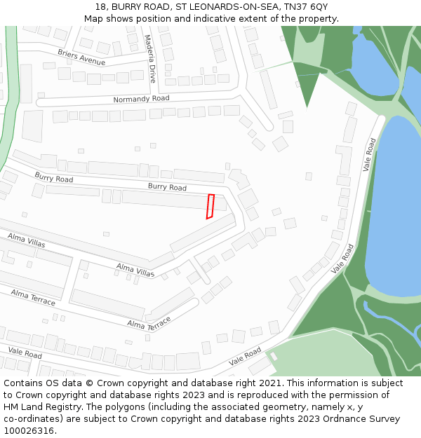 18, BURRY ROAD, ST LEONARDS-ON-SEA, TN37 6QY: Location map and indicative extent of plot