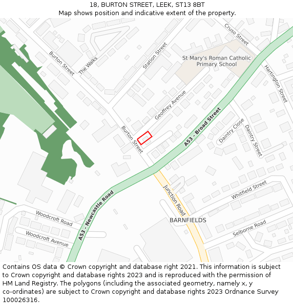 18, BURTON STREET, LEEK, ST13 8BT: Location map and indicative extent of plot