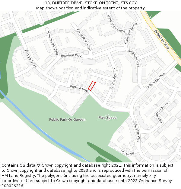 18, BURTREE DRIVE, STOKE-ON-TRENT, ST6 8GY: Location map and indicative extent of plot