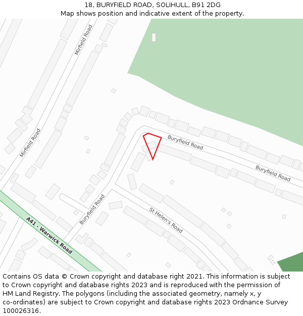 18, BURYFIELD ROAD, SOLIHULL, B91 2DG: Location map and indicative extent of plot