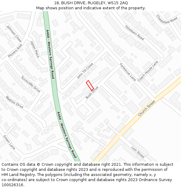 18, BUSH DRIVE, RUGELEY, WS15 2AQ: Location map and indicative extent of plot