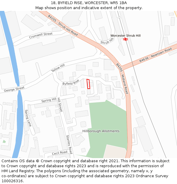 18, BYFIELD RISE, WORCESTER, WR5 1BA: Location map and indicative extent of plot