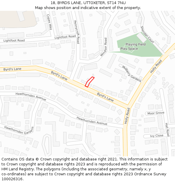 18, BYRDS LANE, UTTOXETER, ST14 7NU: Location map and indicative extent of plot