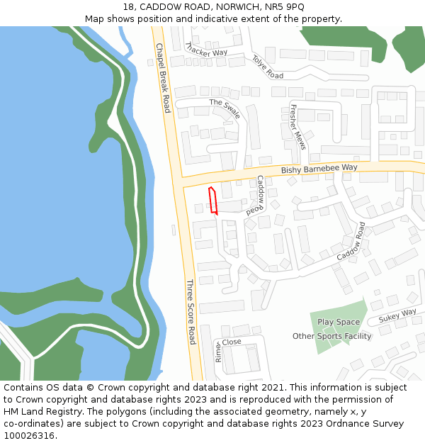 18, CADDOW ROAD, NORWICH, NR5 9PQ: Location map and indicative extent of plot