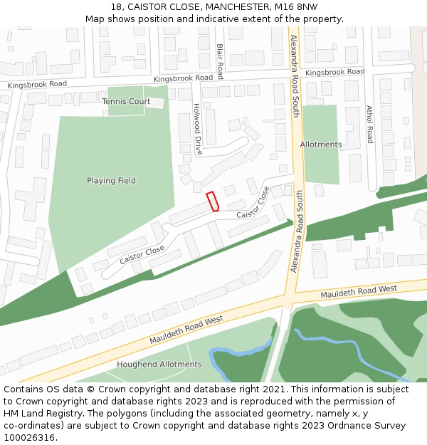 18, CAISTOR CLOSE, MANCHESTER, M16 8NW: Location map and indicative extent of plot