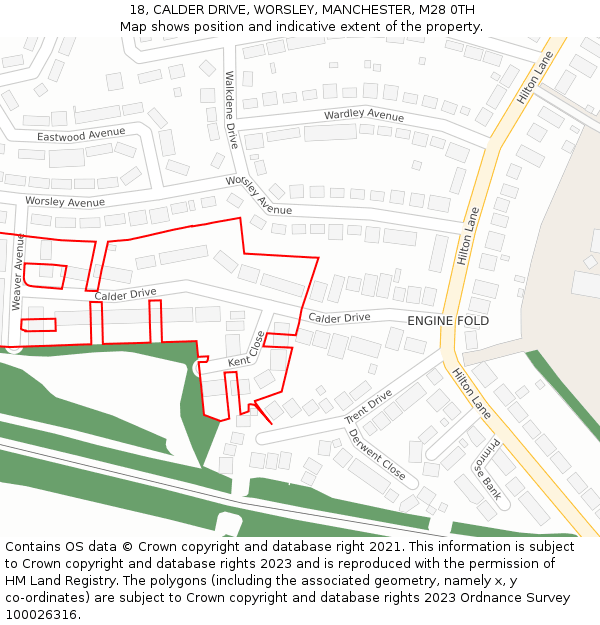 18, CALDER DRIVE, WORSLEY, MANCHESTER, M28 0TH: Location map and indicative extent of plot