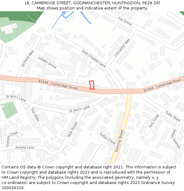 18, CAMBRIDGE STREET, GODMANCHESTER, HUNTINGDON, PE29 2AT: Location map and indicative extent of plot