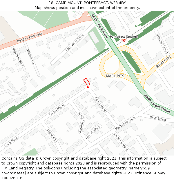18, CAMP MOUNT, PONTEFRACT, WF8 4BY: Location map and indicative extent of plot