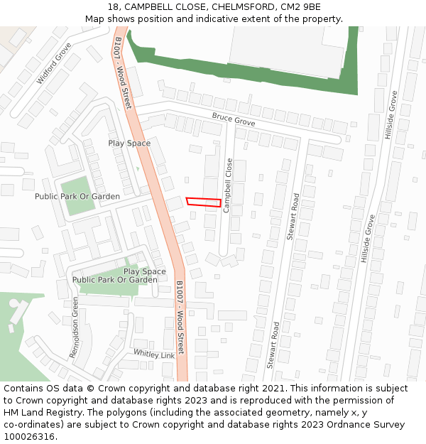 18, CAMPBELL CLOSE, CHELMSFORD, CM2 9BE: Location map and indicative extent of plot