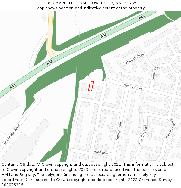 18, CAMPBELL CLOSE, TOWCESTER, NN12 7AW: Location map and indicative extent of plot