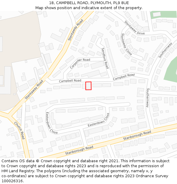 18, CAMPBELL ROAD, PLYMOUTH, PL9 8UE: Location map and indicative extent of plot