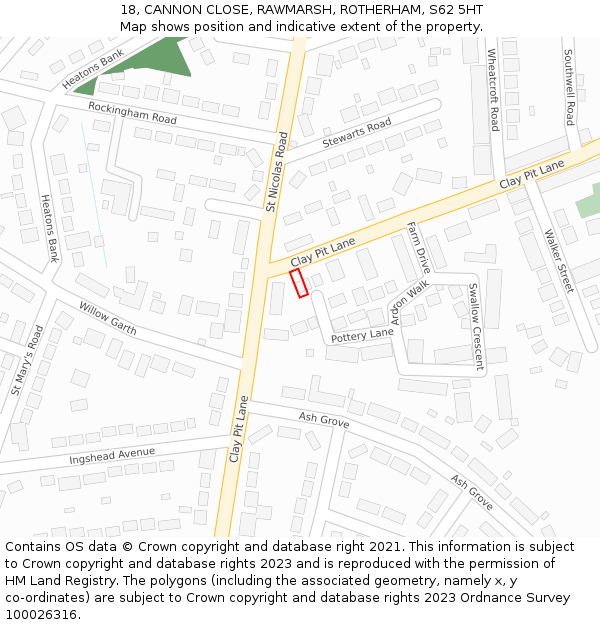 18, CANNON CLOSE, RAWMARSH, ROTHERHAM, S62 5HT: Location map and indicative extent of plot