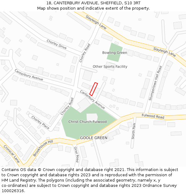 18, CANTERBURY AVENUE, SHEFFIELD, S10 3RT: Location map and indicative extent of plot