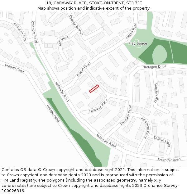 18, CARAWAY PLACE, STOKE-ON-TRENT, ST3 7FE: Location map and indicative extent of plot