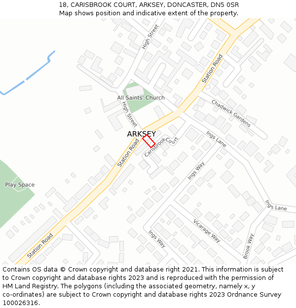 18, CARISBROOK COURT, ARKSEY, DONCASTER, DN5 0SR: Location map and indicative extent of plot