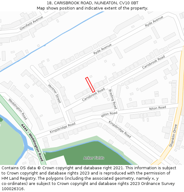 18, CARISBROOK ROAD, NUNEATON, CV10 0BT: Location map and indicative extent of plot