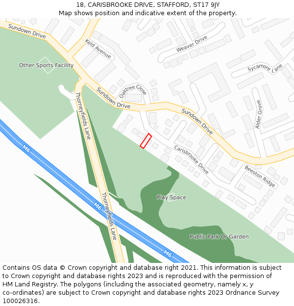 18, CARISBROOKE DRIVE, STAFFORD, ST17 9JY: Location map and indicative extent of plot