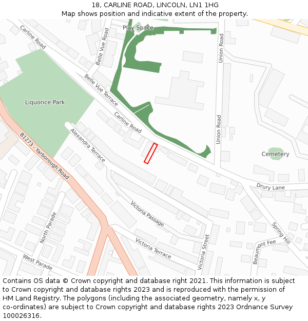 18, CARLINE ROAD, LINCOLN, LN1 1HG: Location map and indicative extent of plot