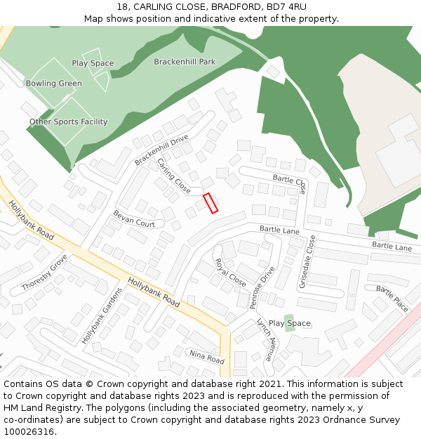 18, CARLING CLOSE, BRADFORD, BD7 4RU: Location map and indicative extent of plot