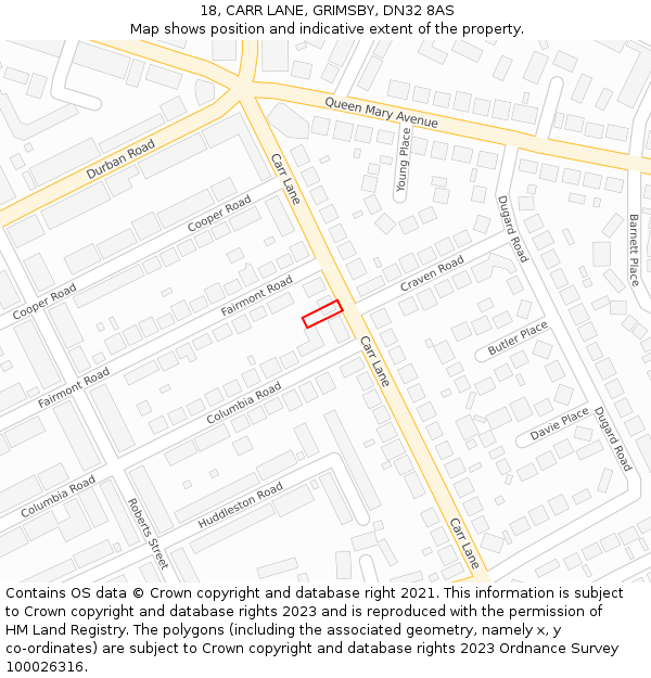 18, CARR LANE, GRIMSBY, DN32 8AS: Location map and indicative extent of plot