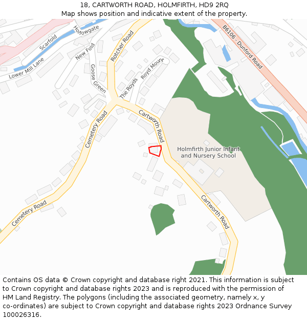 18, CARTWORTH ROAD, HOLMFIRTH, HD9 2RQ: Location map and indicative extent of plot