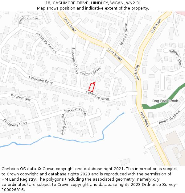 18, CASHMORE DRIVE, HINDLEY, WIGAN, WN2 3JJ: Location map and indicative extent of plot