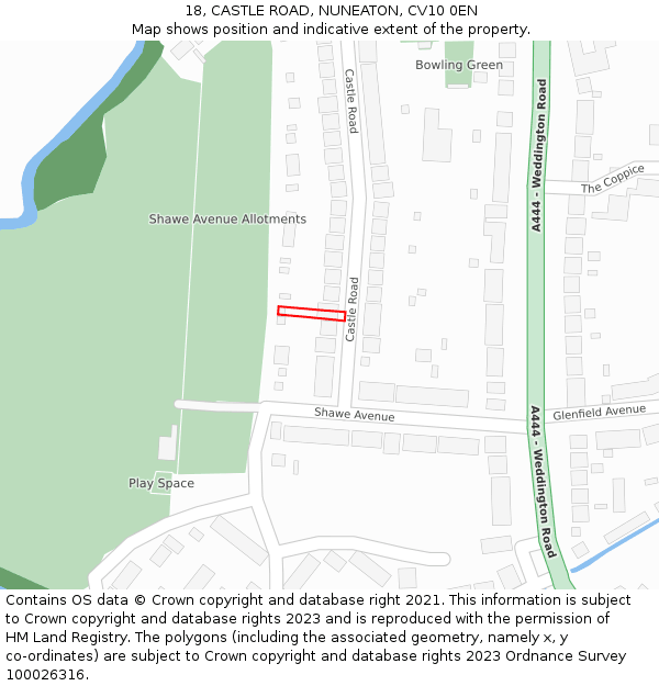 18, CASTLE ROAD, NUNEATON, CV10 0EN: Location map and indicative extent of plot