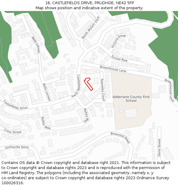 18, CASTLEFIELDS DRIVE, PRUDHOE, NE42 5FP: Location map and indicative extent of plot