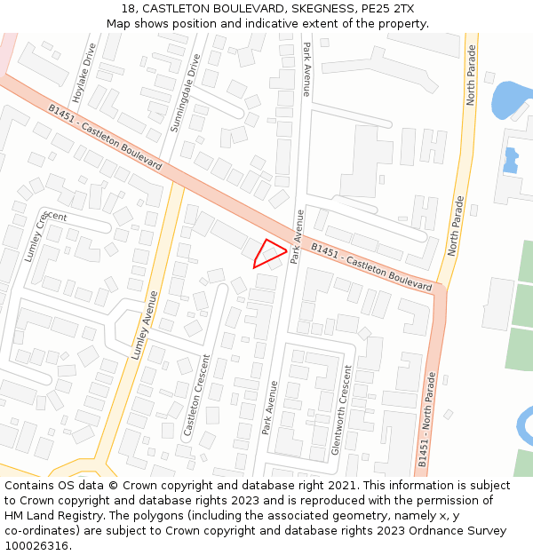 18, CASTLETON BOULEVARD, SKEGNESS, PE25 2TX: Location map and indicative extent of plot