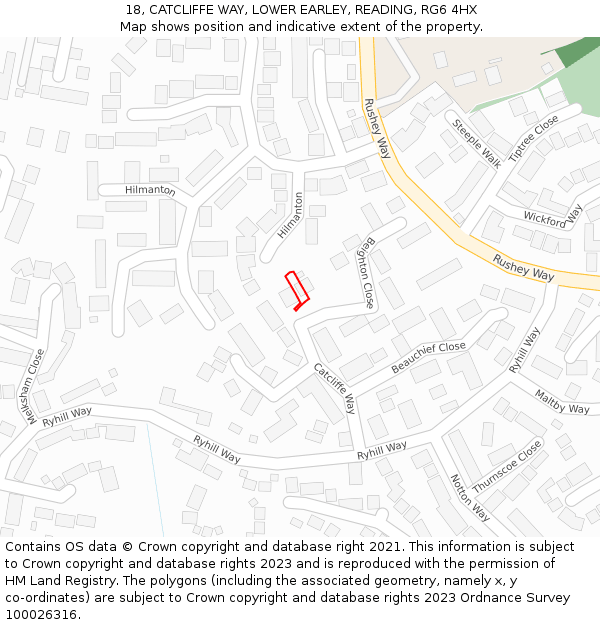 18, CATCLIFFE WAY, LOWER EARLEY, READING, RG6 4HX: Location map and indicative extent of plot