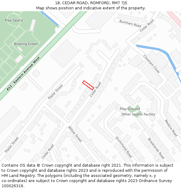 18, CEDAR ROAD, ROMFORD, RM7 7JS: Location map and indicative extent of plot