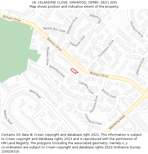18, CELANDINE CLOSE, OAKWOOD, DERBY, DE21 2DN: Location map and indicative extent of plot