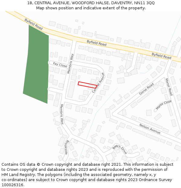 18, CENTRAL AVENUE, WOODFORD HALSE, DAVENTRY, NN11 3QQ: Location map and indicative extent of plot