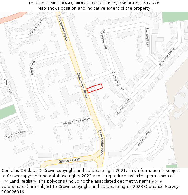 18, CHACOMBE ROAD, MIDDLETON CHENEY, BANBURY, OX17 2QS: Location map and indicative extent of plot