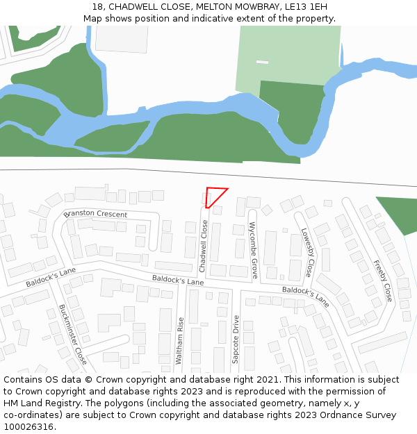 18, CHADWELL CLOSE, MELTON MOWBRAY, LE13 1EH: Location map and indicative extent of plot
