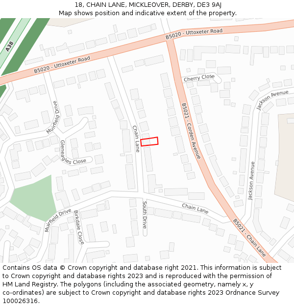 18, CHAIN LANE, MICKLEOVER, DERBY, DE3 9AJ: Location map and indicative extent of plot
