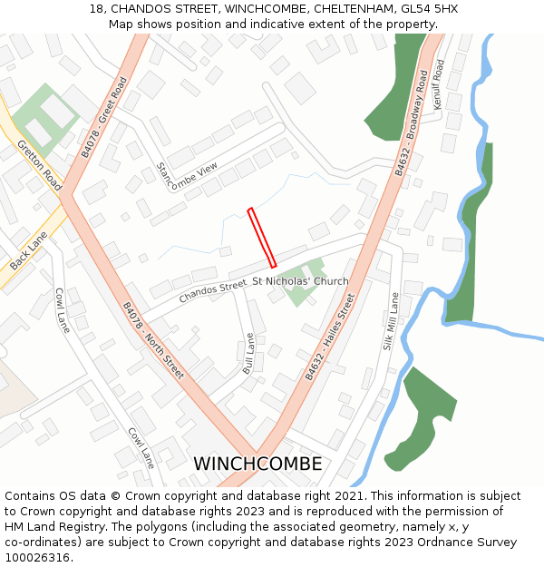 18, CHANDOS STREET, WINCHCOMBE, CHELTENHAM, GL54 5HX: Location map and indicative extent of plot