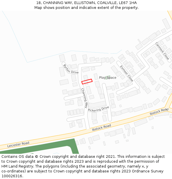 18, CHANNING WAY, ELLISTOWN, COALVILLE, LE67 1HA: Location map and indicative extent of plot