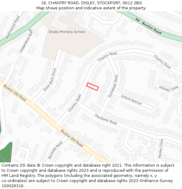 18, CHANTRY ROAD, DISLEY, STOCKPORT, SK12 2BG: Location map and indicative extent of plot