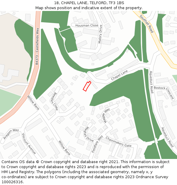 18, CHAPEL LANE, TELFORD, TF3 1BS: Location map and indicative extent of plot
