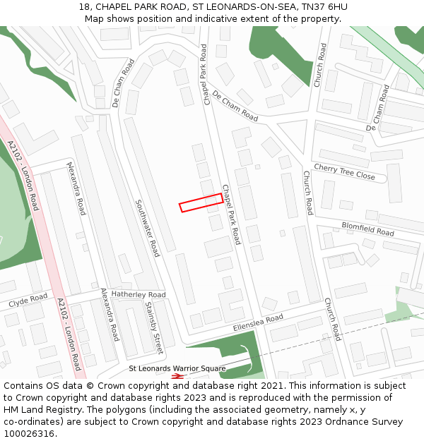 18, CHAPEL PARK ROAD, ST LEONARDS-ON-SEA, TN37 6HU: Location map and indicative extent of plot