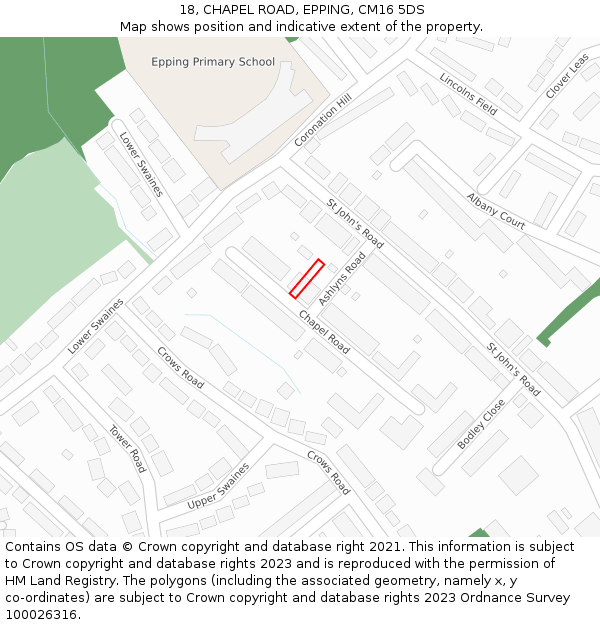 18, CHAPEL ROAD, EPPING, CM16 5DS: Location map and indicative extent of plot