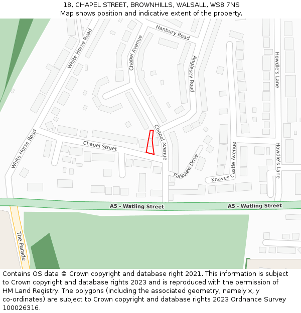18, CHAPEL STREET, BROWNHILLS, WALSALL, WS8 7NS: Location map and indicative extent of plot