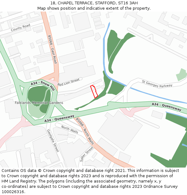 18, CHAPEL TERRACE, STAFFORD, ST16 3AH: Location map and indicative extent of plot