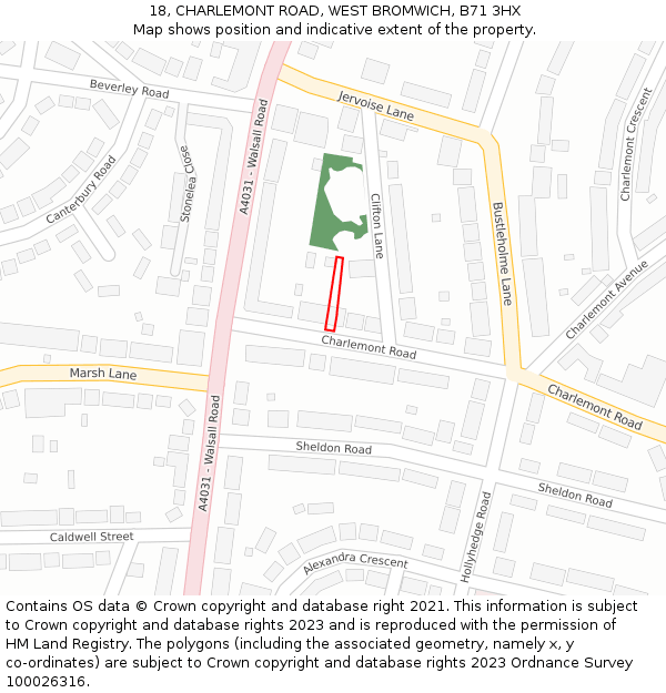 18, CHARLEMONT ROAD, WEST BROMWICH, B71 3HX: Location map and indicative extent of plot